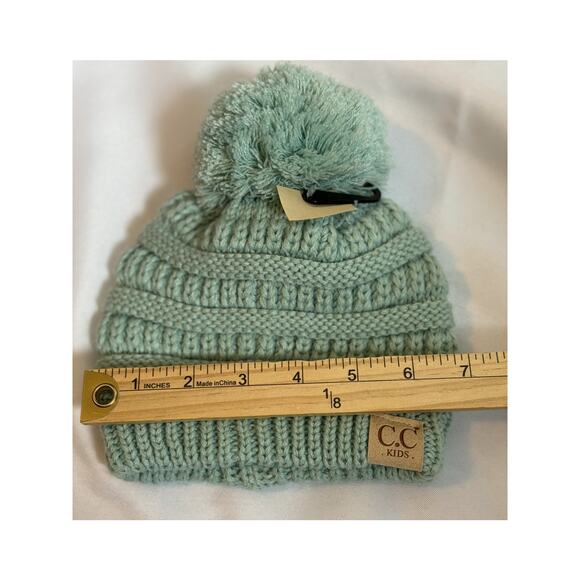 C.C. Kids Pom Beanie Knit Hat Mint Green Acrylic Winter One Size - Picture 4 of 4